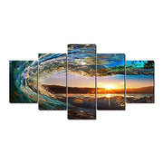 HD PRINTED OCEAN WAVE PORTRAIT 5 PIECE CANVAS - Surf Sun Sea